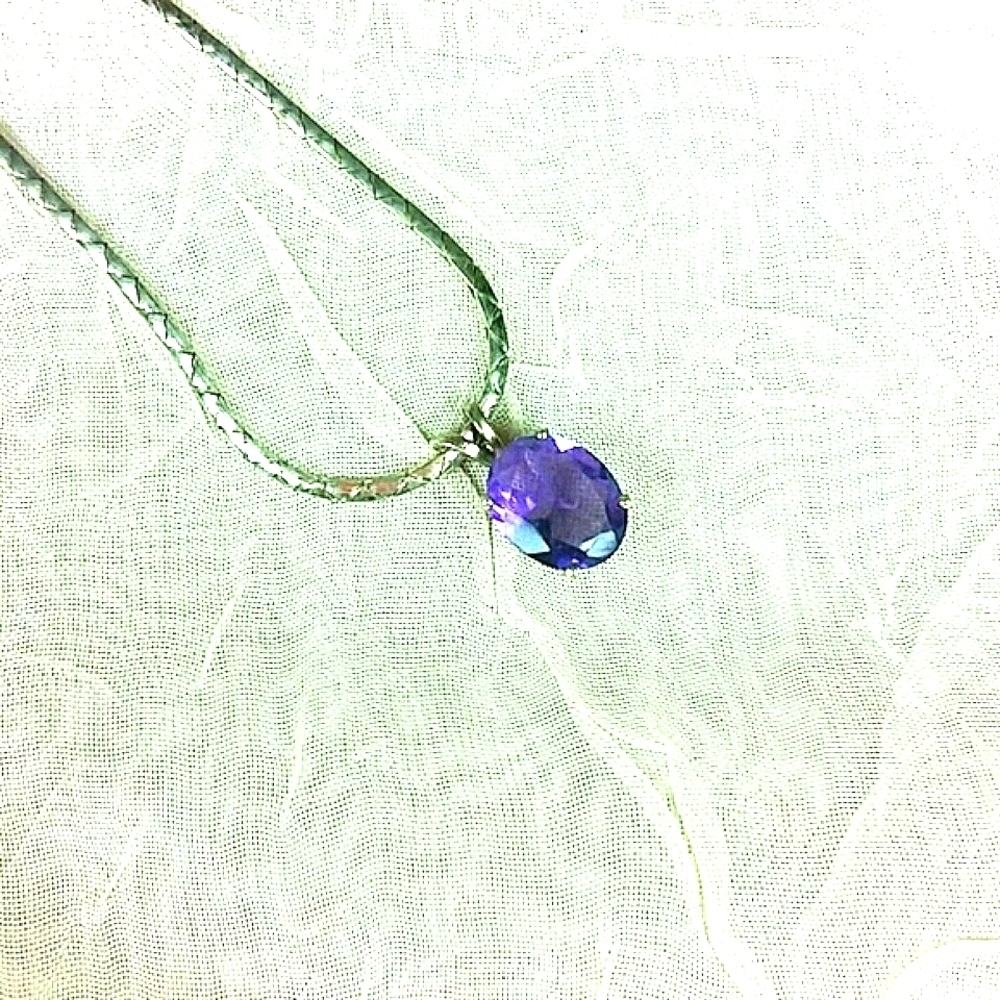 Necklace 18" Sterling silver Cobra Chain Amethyst Pendant